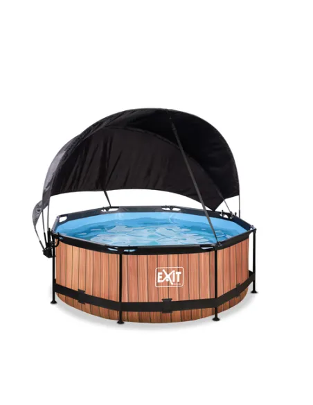 EXIT Wood pool ø244x76cm with canopy and filter pump - brown Piscina con bordi Piscina rotonda 2780 L Marrone