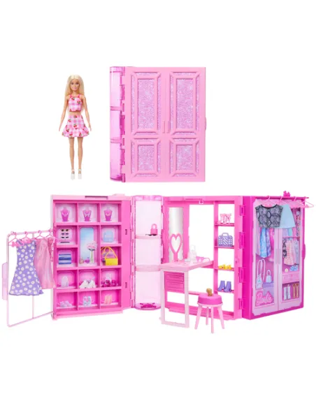 Barbie Armadio Dei Sogni Di Playset Giocattolo Con Bambola Alla Moda, Vestiti E Accessori, Larghezza Di 91 Cm Con Oltre 25 Pezzi
