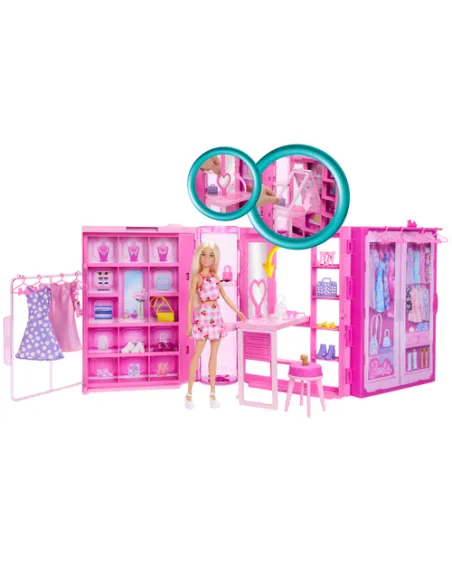 Barbie Armadio Dei Sogni Di Playset Giocattolo Con Bambola Alla Moda, Vestiti E Accessori, Larghezza Di 91 Cm Con Oltre 25 Pezzi