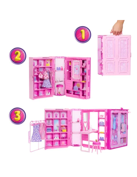 Barbie Armadio Dei Sogni Di Playset Giocattolo Con Bambola Alla Moda, Vestiti E Accessori, Larghezza Di 91 Cm Con Oltre 25 Pezzi