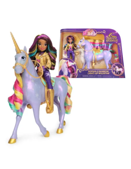 Unicorn Academy, Sophia & Interactive Rainbow Light-up Wildstar Unicorn, giocattolo con luci, suoni e musica, bambole e unicorni