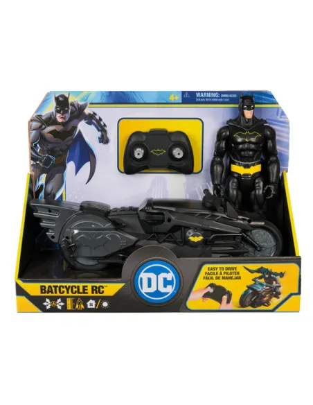 DC Comics , Batcycle stealth radiocomandato di Batman con action figure di Batman da 30 cm, giocattoli dei supereroi per bambini