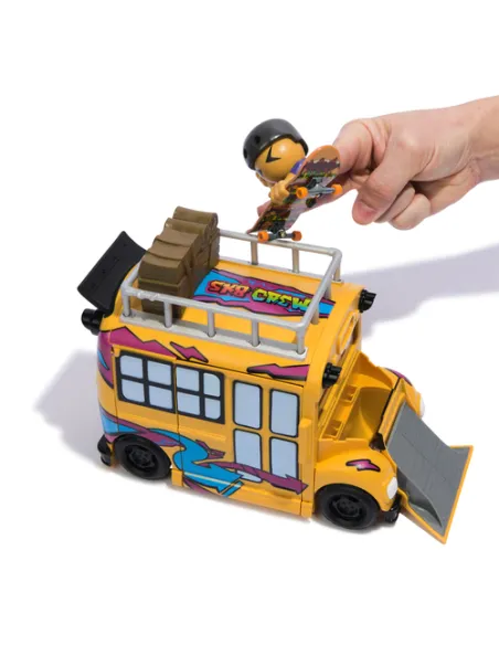 Tech Deck Sk8 Crew, autobus e contenitore trasformabile 2-in-1 Ultra Sk8 con fingerboard e personaggio, mini skateboard da colle