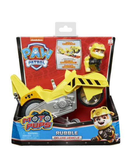 PAW Patrol , veicolo Moto Pups di Rubble, motocicletta con motore a retrocarica e personaggio, per bambini dai 3 anni in su
