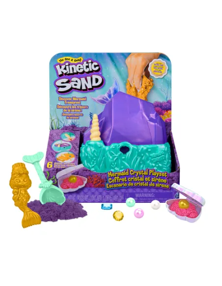 Kinetic Sand , Playset il Cristallo della Sirenetta, Sabbia Colorata, Sabbia Cinetica 481 g, Accessori per Scavare e Scoprire, G