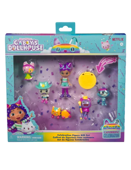 Gabby's Dollhouse , Set Deluxe con Personaggi a Tema Festa, con Gabby, 5 Gattini, Giocattoli a Sorpresa e Accessori per la Casa 