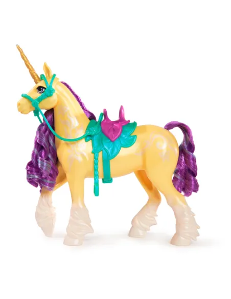 Unicorn Academy , unicorno Leaf con testa che si muove, 2 accessori per l'equitazione, 28 cm, compatibile con la bambola alla mo