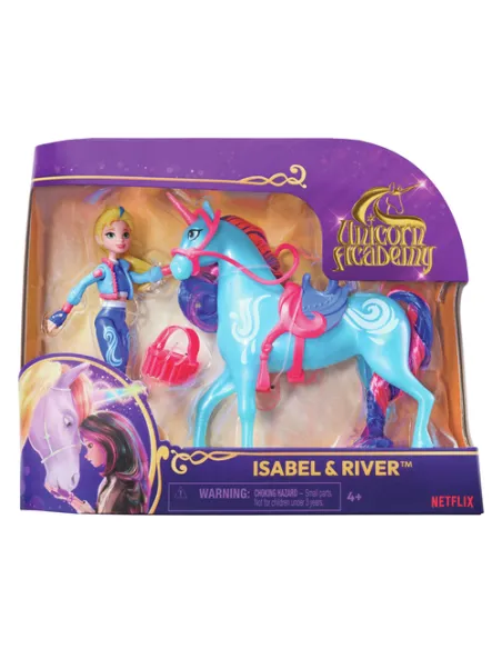 Unicorn Academy , unicorno Leaf con testa che si muove, 2 accessori per l'equitazione, 28 cm, compatibile con la bambola alla mo