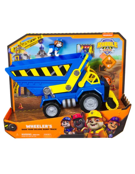 Rubble & Crew , Veicolo da cantiere Deluxe di Wheeler, camion ribaltabile con luci, suoni e personaggio, giocattoli per bambini 