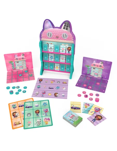 Games Gabby's Dollhouse, Quartier Generale con 8 Giochi da Tavolo Classici: Dama, Tris, Gioco delle Coppie, Tombola, Ispirati al