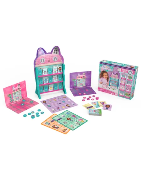Games Gabby's Dollhouse, Quartier Generale con 8 Giochi da Tavolo Classici: Dama, Tris, Gioco delle Coppie, Tombola, Ispirati al