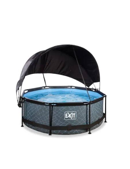 EXIT Piscina "Stone"  ø244x76cm con pompa filtrante, capote di protezione - Grigia