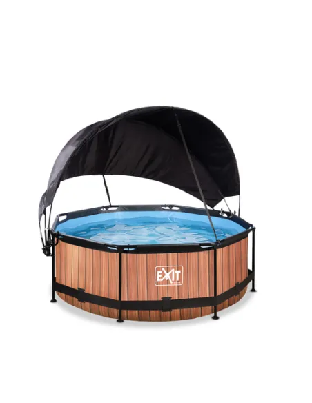 EXIT Wood pool ø244x76cm with canopy and filter pump - brown Piscina con bordi Piscina rotonda 2780 L Marrone