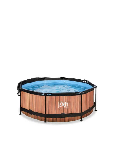 EXIT Wood pool ø244x76cm with canopy and filter pump - brown Piscina con bordi Piscina rotonda 2780 L Marrone