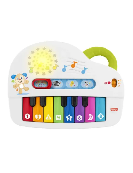 Fisher-Price Pianoforte di Cagnolino Ridi & Impara Edizione Multilingue, Portatile con Luci, Versi degli Animali, Contenuti Educ