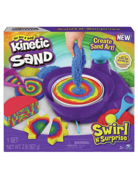 Kinetic Sand |Set Gioco Swirl N' Surprise |Sabbia colorata in 4 variazioni | Sabbia cinetica 907gr | Sabbia magica da modellare 