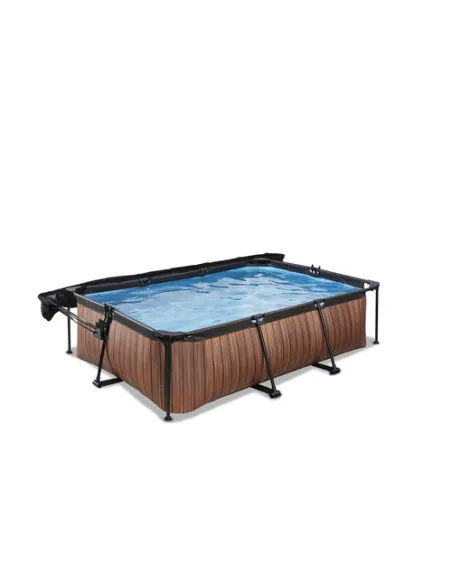 EXIT Wood pool 220x150x65cm with canopy and filter pump - brown Piscina con bordi Piscina rettangolare 1800 L Marrone