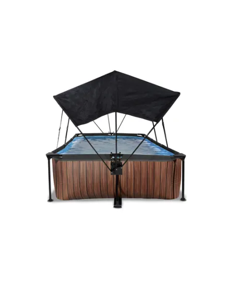EXIT Wood pool 220x150x65cm with canopy and filter pump - brown Piscina con bordi Piscina rettangolare 1800 L Marrone