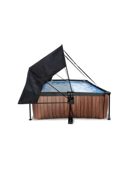 EXIT Wood pool 220x150x65cm with canopy and filter pump - brown Piscina con bordi Piscina rettangolare 1800 L Marrone