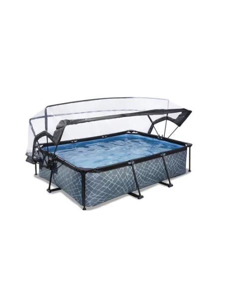 EXIT Stone pool 220x150x65cm with dome and filter pump - grey Piscina con bordi Piscina rettangolare 1800 L Grigio