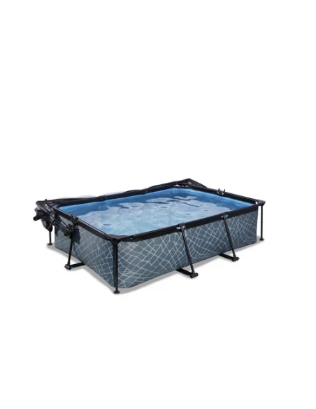 EXIT Stone pool 220x150x65cm with dome and filter pump - grey Piscina con bordi Piscina rettangolare 1800 L Grigio