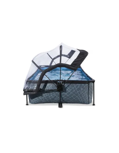 EXIT Stone pool 220x150x65cm with dome and filter pump - grey Piscina con bordi Piscina rettangolare 1800 L Grigio