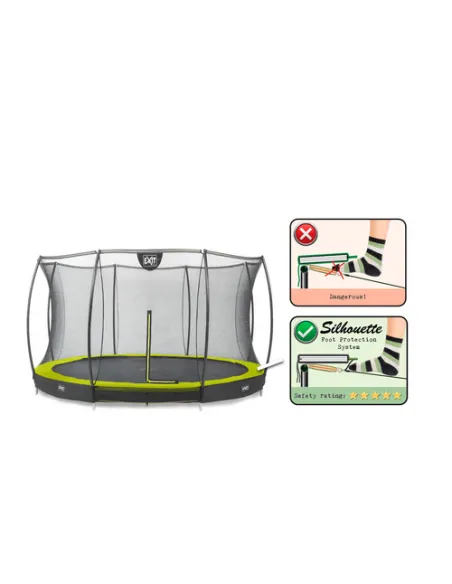 EXIT Silhouette ground trampoline ø427cm with safety net - green Esterno Rotondo Molla elicoidale Trampolino interrato