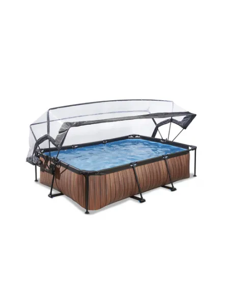 EXIT Wood pool 220x150x65cm with dome and filter pump - brown Piscina con bordi Piscina rettangolare 1800 L Grigio