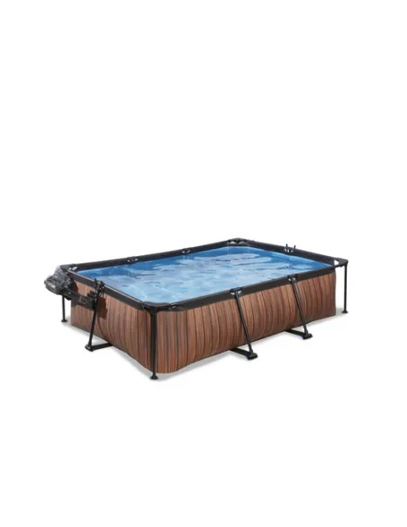EXIT Wood pool 220x150x65cm with dome and filter pump - brown Piscina con bordi Piscina rettangolare 1800 L Grigio
