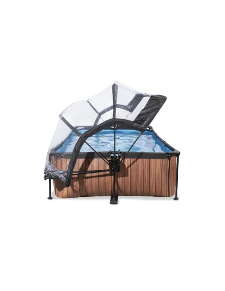 EXIT Wood pool 220x150x65cm with dome and filter pump - brown Piscina con bordi Piscina rettangolare 1800 L Grigio