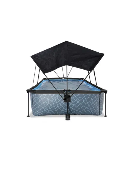 EXIT Stone pool 220x150x65cm with canopy and filter pump - grey Piscina con bordi Piscina rettangolare 1800 L Grigio