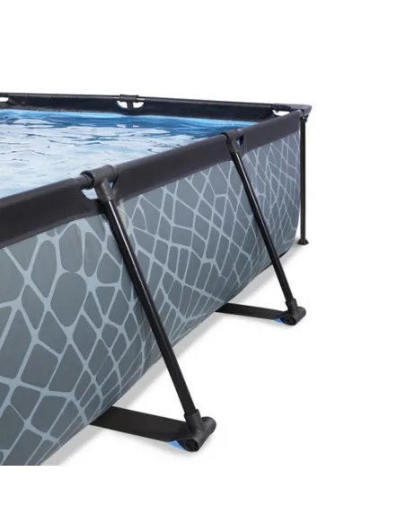 EXIT Stone pool 220x150x65cm with canopy and filter pump - grey Piscina con bordi Piscina rettangolare 1800 L Grigio