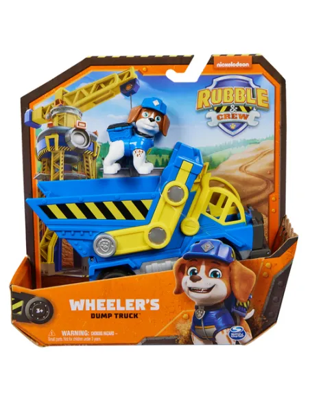 Rubble & Crew , Veicolo da lavoro di Wheeler, Camion ribaltabile con parti mobili e personaggio da collezione, giocattoli per ba