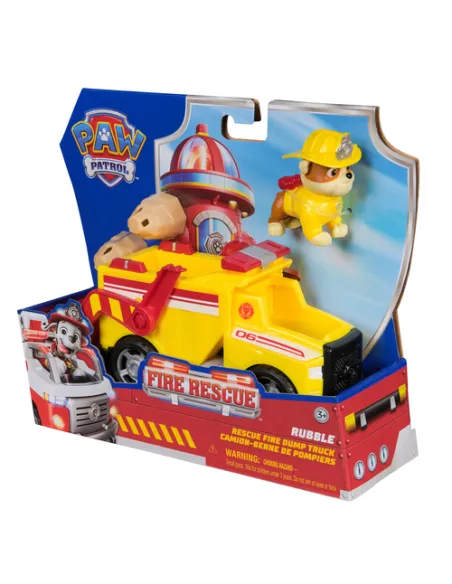 PAW Patrol Fire Rescue: Camion Ribaltabile Antincendio di Rubble con Personaggio, Proiettili e Camion Giocattolo, Giocattoli per