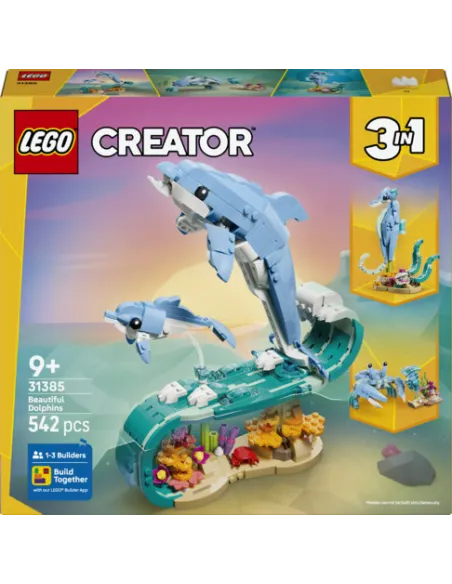 LEGO Creator 31385 3in1 Animali Marini: Meravigliosi Delfini Giocattolo, Si Trasforma in Cavalluccio Marino o Granchio, 9+