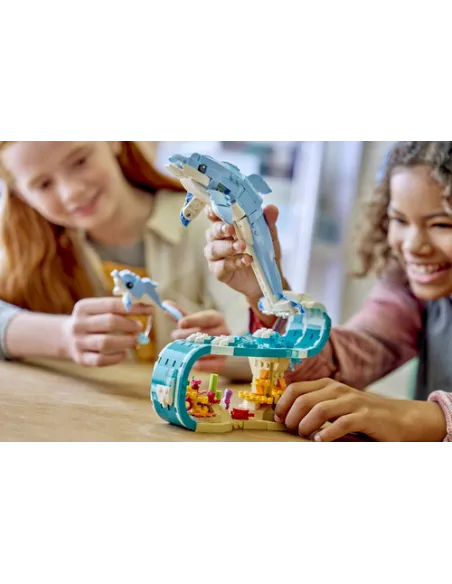 LEGO Creator 31385 3in1 Animali Marini: Meravigliosi Delfini Giocattolo, Si Trasforma in Cavalluccio Marino o Granchio, 9+