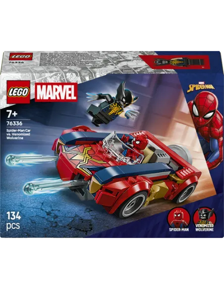 LEGO Marvel | 76336 Auto di Spider-Man vs. Venomized Wolverine, Giocattolo da Supereroi con Macchina, 2 Minifigure, Regalo 7+