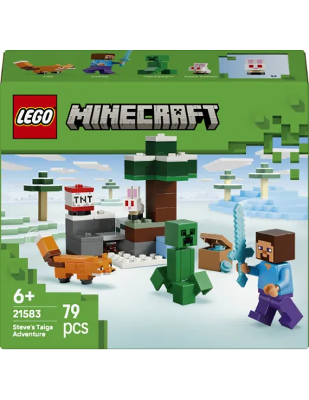 LEGO Minecraft 21583 Avventura di Steve nella Taiga, Giocattolo con Minifigure di Steve e Spada di Diamante, Regalo Gamer 6+