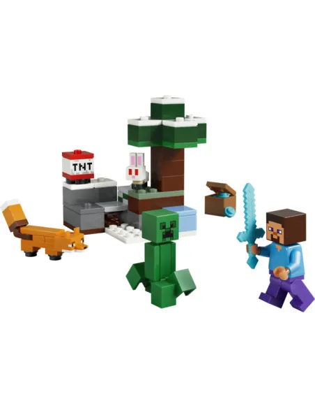 LEGO Minecraft 21583 Avventura di Steve nella Taiga, Giocattolo con Minifigure di Steve e Spada di Diamante, Regalo Gamer 6+
