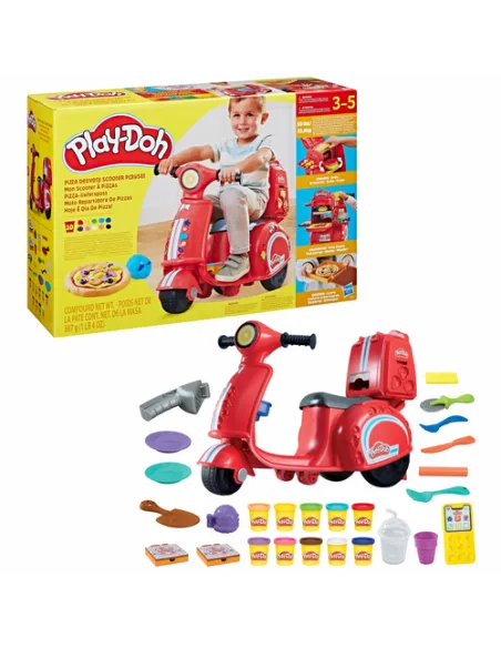 Play-Doh Pizza Delivery Scooter, playset con scooter per consegnare le pizze, attività manuali per bambini e bambine