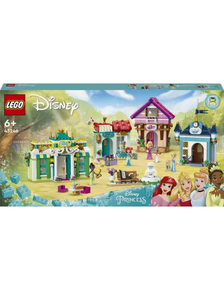 LEGO Disney Princess 43246 l'Avventura al Mercato Principesse Disney, Giochi Bambini 6+, Città da Costruire e 4 Mini Bamboline
