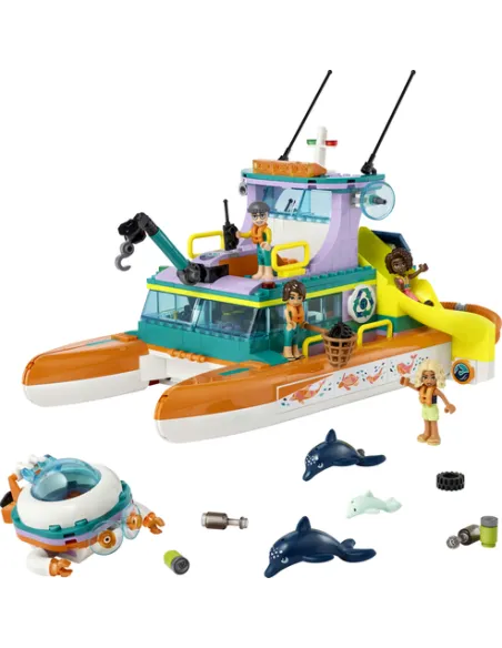 LEGO Friends 41734 Catamarano di Salvataggio, Barca Giocattolo con Animali e Sottomarino, Set Educativo, Regalo per Bambini 7+