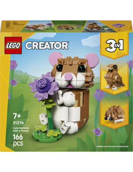 LEGO Creator 31376 3in1 Simpatico Criceto con Fiore Giocattolo, Animale Trasformabile in Riccio o Aquila, Idea Regalo 7+ Anni