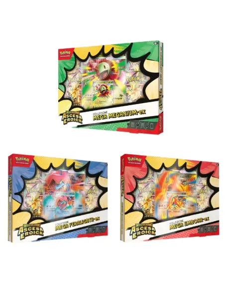 Pokémon Collezione Mega Emboar-EX, Mega Feraligatr-EX e Mega Meganium-EX dell'Espansione Megaevoluzione - Ascesa Eroica