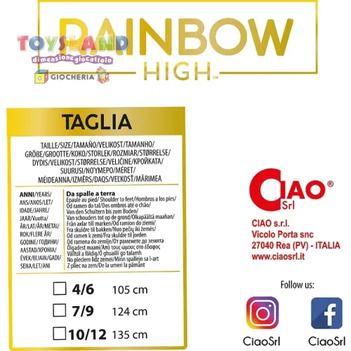COSTUME RAINBOW SKYLER Con PARRUCCA 4/6 anni (11187.4-6)